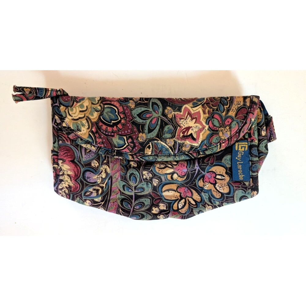 Vintage Guy Laroche Floral Cosmetic Bag Pouch Multicolor Zip Makeup Case 9"